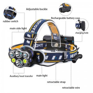 high power rechargeable headlights 5LED USB charging COB strong headlamp
