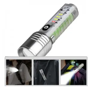 White laser LED with flashing red and blue USB charging zoom flash